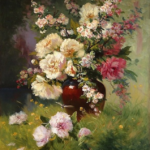 Vase en terre fleuri 90x70 cm